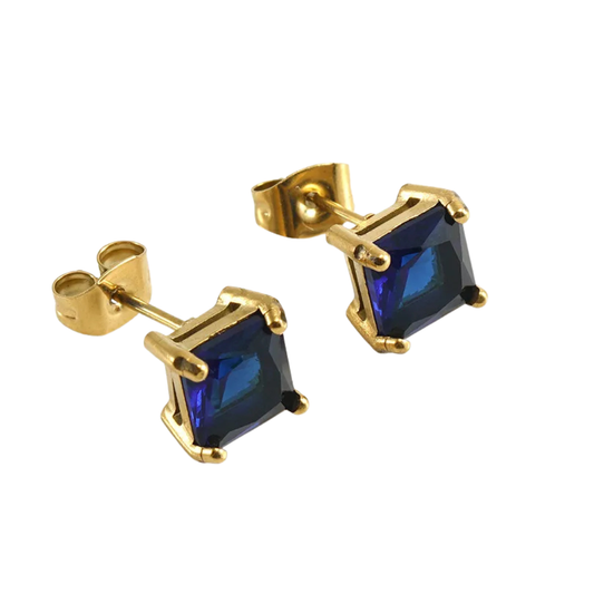 811 "MATILDE AZUL" Aretes dorados
