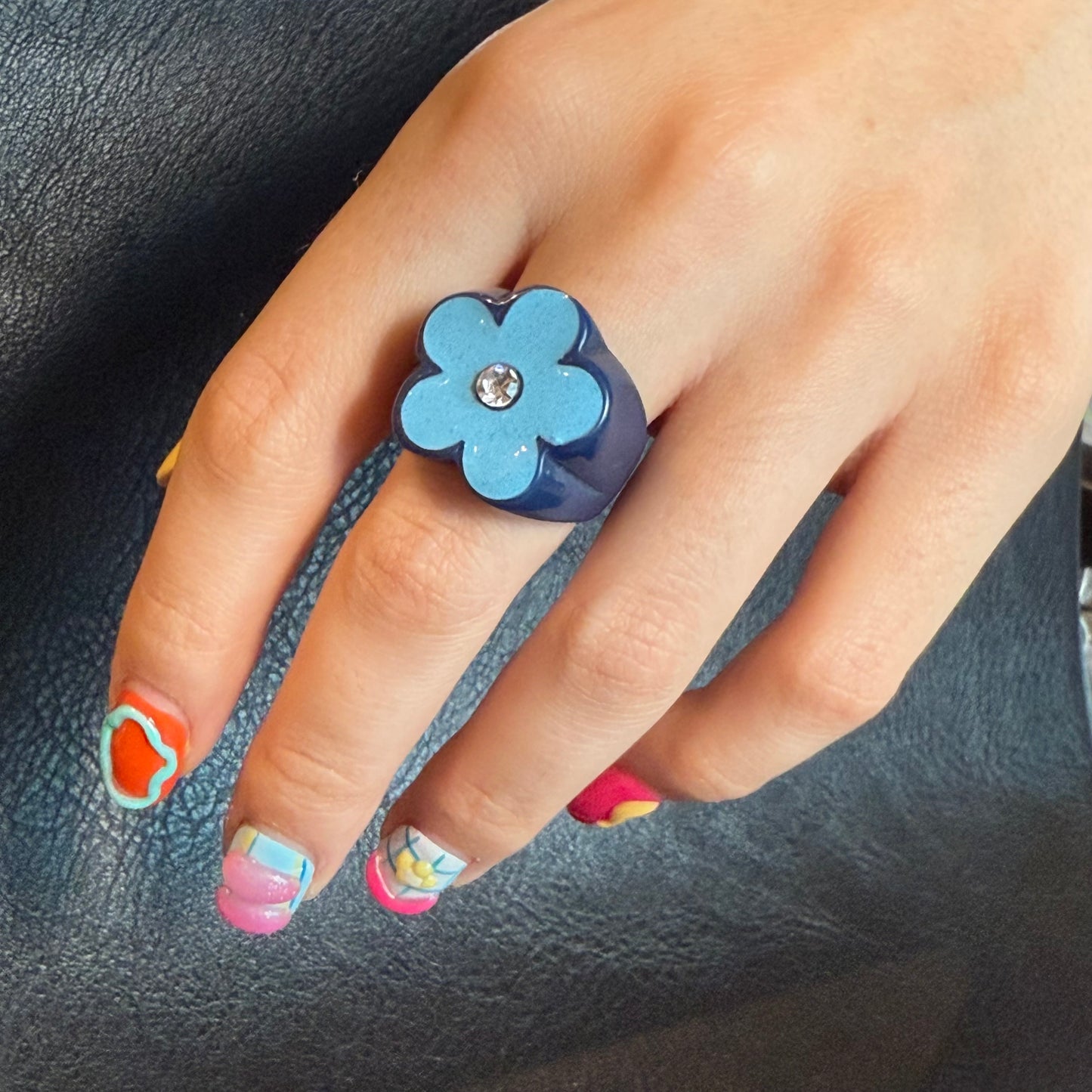 634 “FLOR POP” Anillo azul
