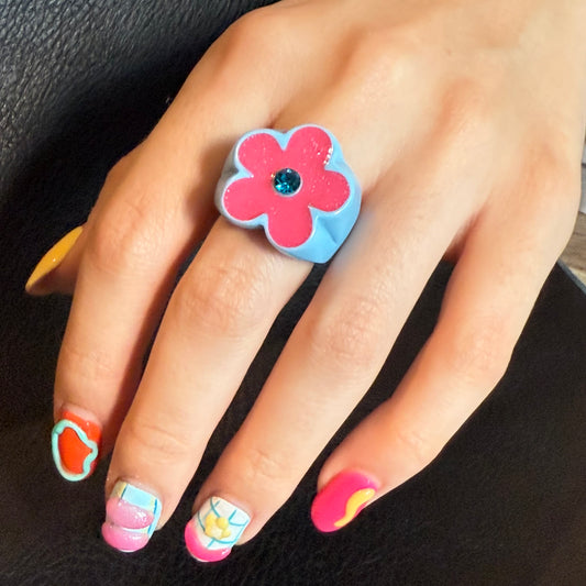635 “FLOR POP” Anillo celeste
