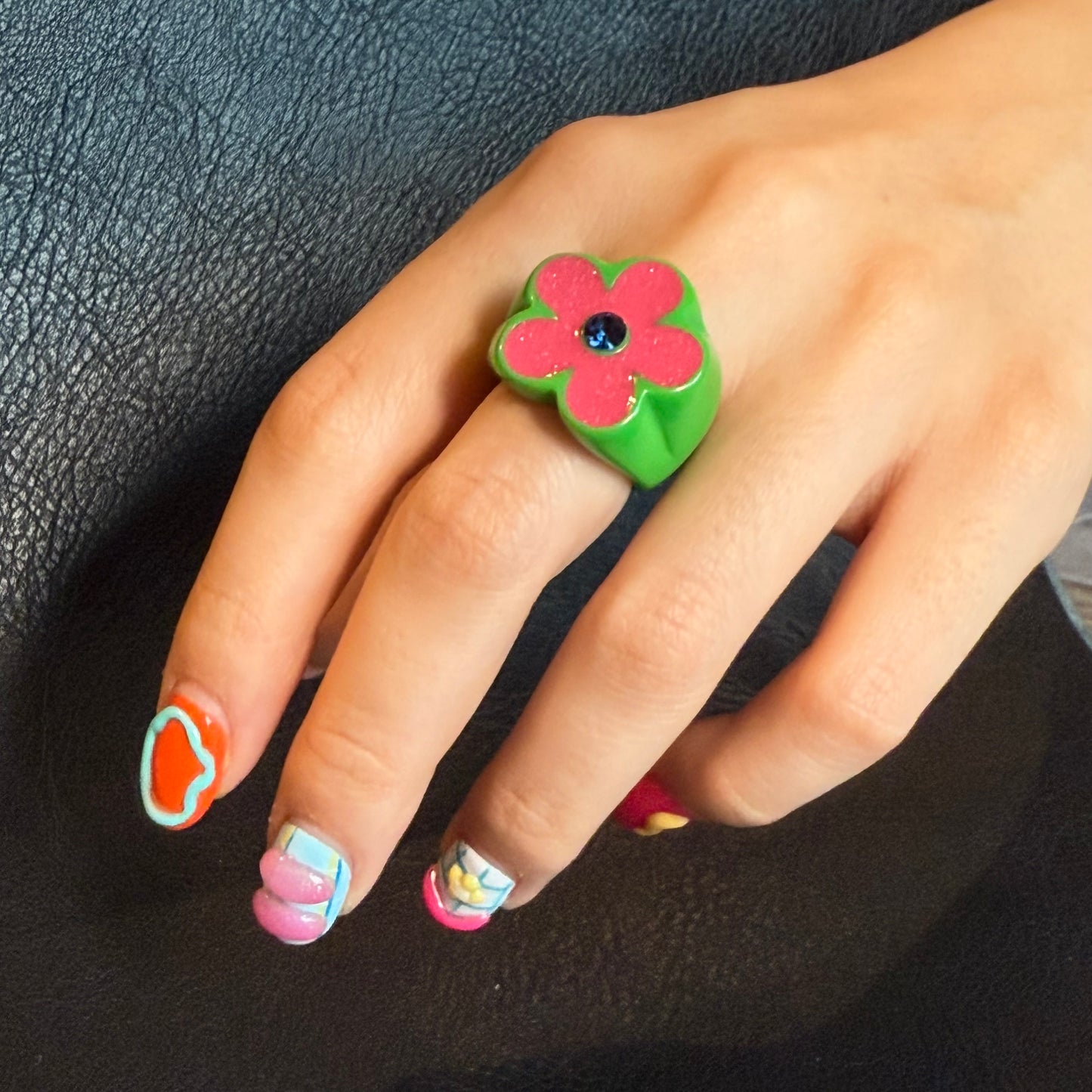 633 “FLOR POP” Anillo verde