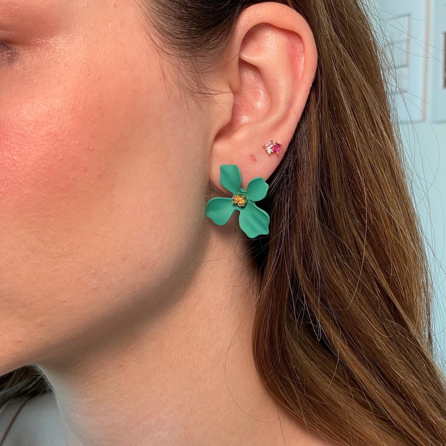 "FLOR" aretes verdes