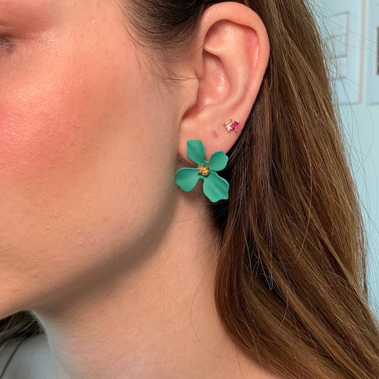 "FLOR" aretes verdes